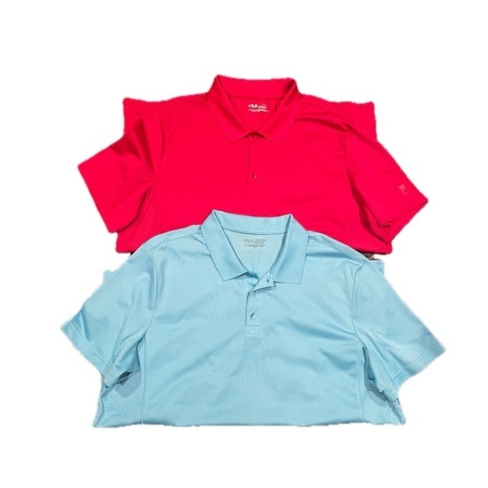 Men’s Fila Sport Golf Athletic Fit Polo Shirts Red Turquoise Set of 2 Size XXL